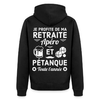 Retraite Apéro Pétanque Fun - Veste à capuche bio Premium Unisexe - noir - Dos - Nico (187cm)