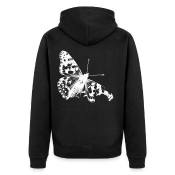Die Seltene Schönheit des Distelfalters - Unisex Premium Bio Zip Hoodie - Schwarz - Hinten - Nico (187cm)