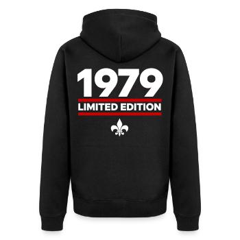 1979 Limited Edition - Unisex Premium Bio Zip Hoodie - Schwarz - Hinten - Nico (187cm)