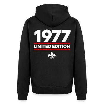 Édition limitée de 1977 - Veste à capuche bio Premium Unisexe - noir - Dos - Nico (187cm)