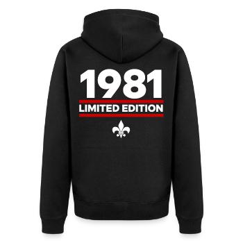 1981 Limited Edition - Unisex Premium Bio Zip Hoodie - Schwarz - Hinten - Nico (187cm)