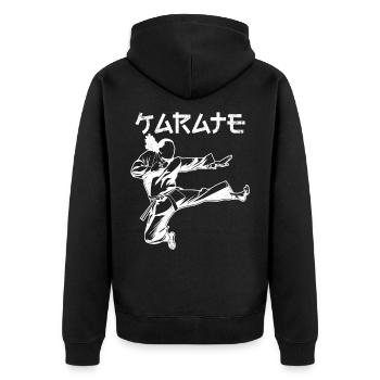 Karateka - Unisex Premium Bio Zip Hoodie - Schwarz - Hinten - Nico (187cm)