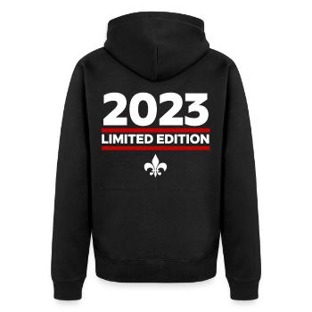 2023 Limited Edition - Unisex Premium Bio Zip Hoodie - Schwarz - Hinten - Nico (187cm)