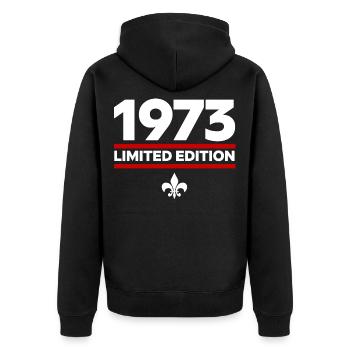 1973 Limited Edition - Unisex Premium Bio Zip Hoodie - Schwarz - Hinten - Nico (187cm)