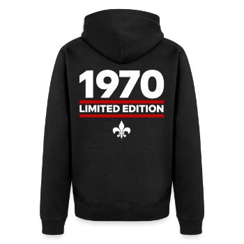 1970 Limited Edition - Unisex Premium Bio Zip Hoodie - Schwarz - Hinten - Nico (187cm)