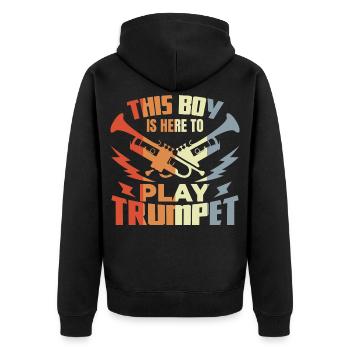 Junge der Trompete spielt - Unisex Premium Bio Zip Hoodie - Schwarz - Hinten - Nico (187cm)