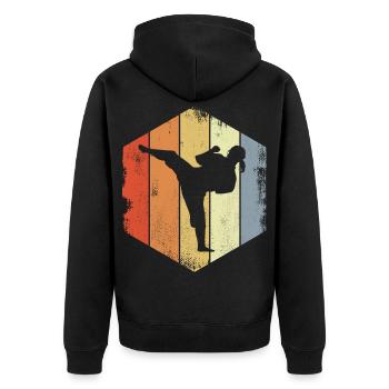 Karate Girl Zeichnung - Unisex Premium Bio Zip Hoodie - Schwarz - Hinten - Nico (187cm)