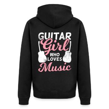 Fille de guitare qui aime la musique - Veste à capuche bio Premium Unisexe - noir - Dos - Nico (187cm)
