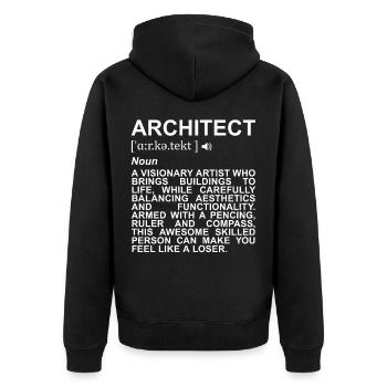 Architekt Definition - Unisex Premium Bio Zip Hoodie - Schwarz - Hinten - Nico (187cm)