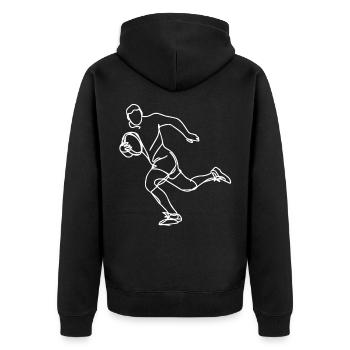 Rugbyspieler Zeichnung - Unisex Premium Bio Zip Hoodie - Schwarz - Hinten - Nico (187cm)