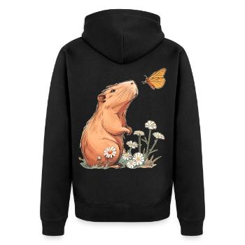 Capybara Butterfly - Unisex Premium Organic Zip Hoodie - black - Back - Nico (187cm)