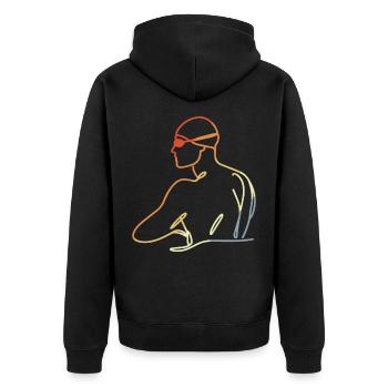 Profischwimmer Zeichnung - Unisex Premium Bio Zip Hoodie - Schwarz - Hinten - Nico (187cm)