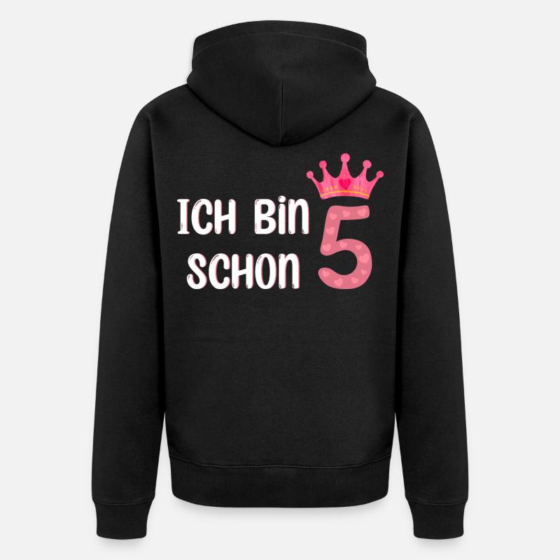 ich bin schon 5 - Unisex Premium Bio Zip Hoodie - Schwarz