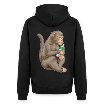 Affe Babyflasche - Unisex Premium Bio Zip Hoodie - Schwarz - Hinten - Nico (187cm)