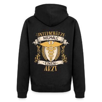 Arzt Geschenk Medizin Lustig Beruf - Unisex Premium Bio Zip Hoodie - Schwarz - Hinten - Nico (187cm)