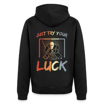 Eishockey Goalie - Unisex Premium Bio Zip Hoodie - Schwarz - Hinten - Nico (187cm)