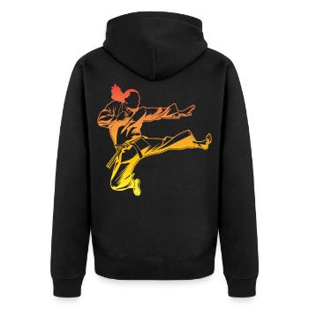 Vintage Karateka - Unisex Premium Bio Zip Hoodie - Schwarz - Hinten - Nico (187cm)