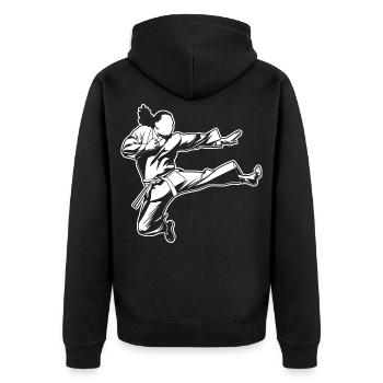 Karate - Unisex Premium Bio Zip Hoodie - Schwarz - Hinten - Nico (187cm)