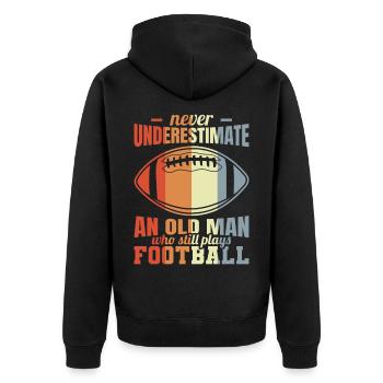 Alter Football Spieler - Unisex Premium Bio Zip Hoodie - Schwarz - Hinten - Nico (187cm)