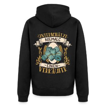 Verkäufer Lustiges Geschenk Beruf Kundenliebe - Unisex Premium Bio Zip Hoodie - Schwarz - Hinten - Nico (187cm)