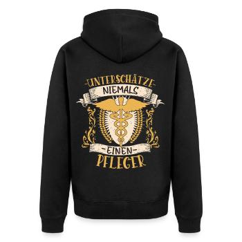 Pfleger Geschenk Fürsorglich Lustig Beruf - Unisex Premium Bio Zip Hoodie - Schwarz - Hinten - Nico (187cm)