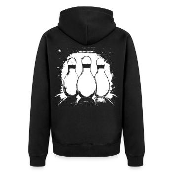 Bowling Zeichnung - Unisex Premium Bio Zip Hoodie - Schwarz - Hinten - Nico (187cm)