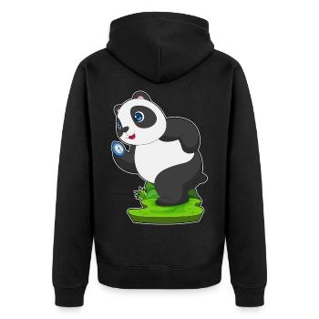 Panda Jogger Joggen Sport - Unisex Premium Bio Zip Hoodie - Schwarz - Hinten - Nico (187cm)