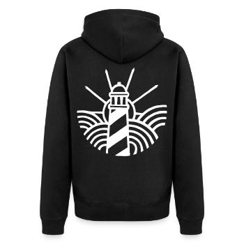Der weiße Leuchtturm und der Ozean - Unisex Premium Bio Zip Hoodie - Schwarz - Hinten - Nico (187cm)