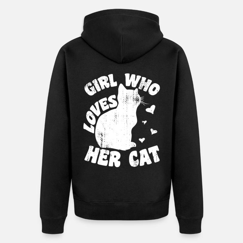 Fille qui aime son chat - Veste à capuche bio Premium Unisexe - noir