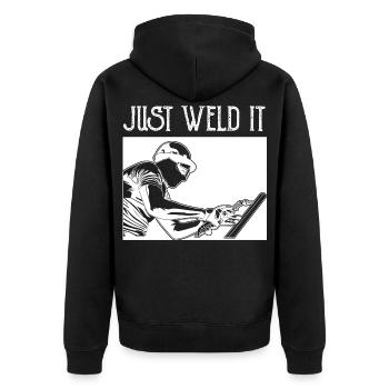 Just Weld It - Unisex Premium Organic Zip Hoodie - black - Back - Nico (187cm)