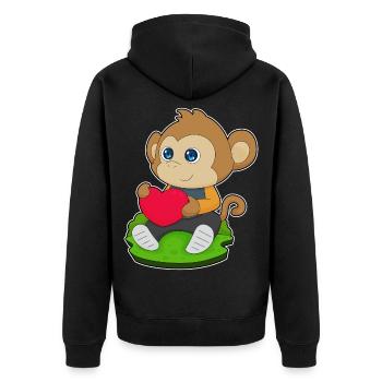Affe Herz - Unisex Premium Bio Zip Hoodie - Schwarz - Hinten - Nico (187cm)
