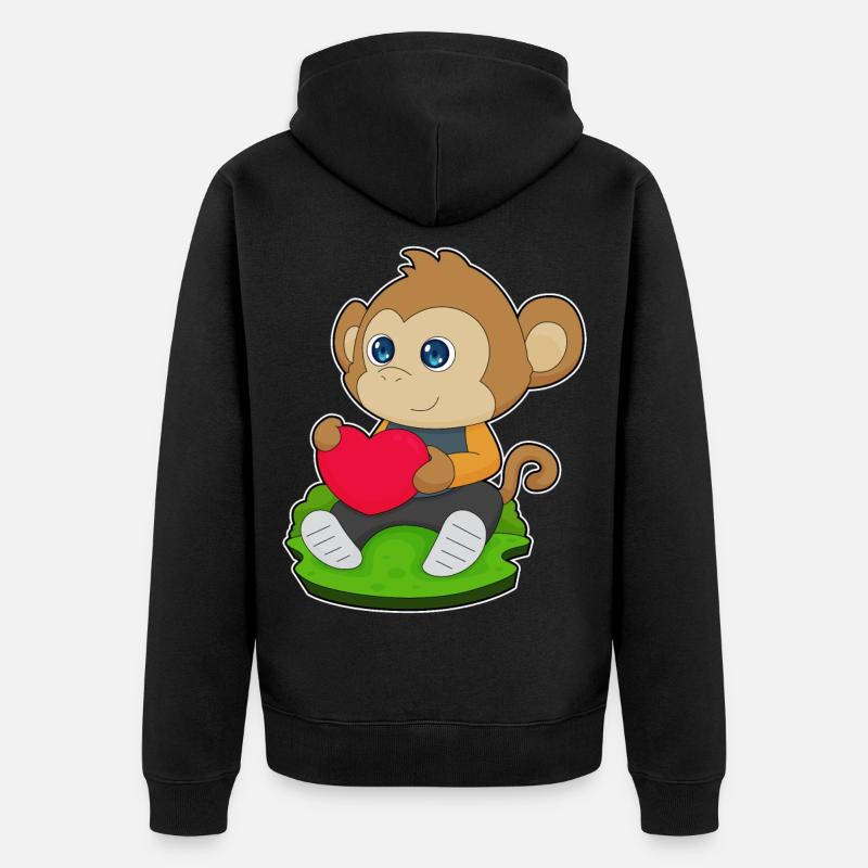 Affe Herz Luftballon - Unisex Premium Bio Zip Hoodie - Schwarz