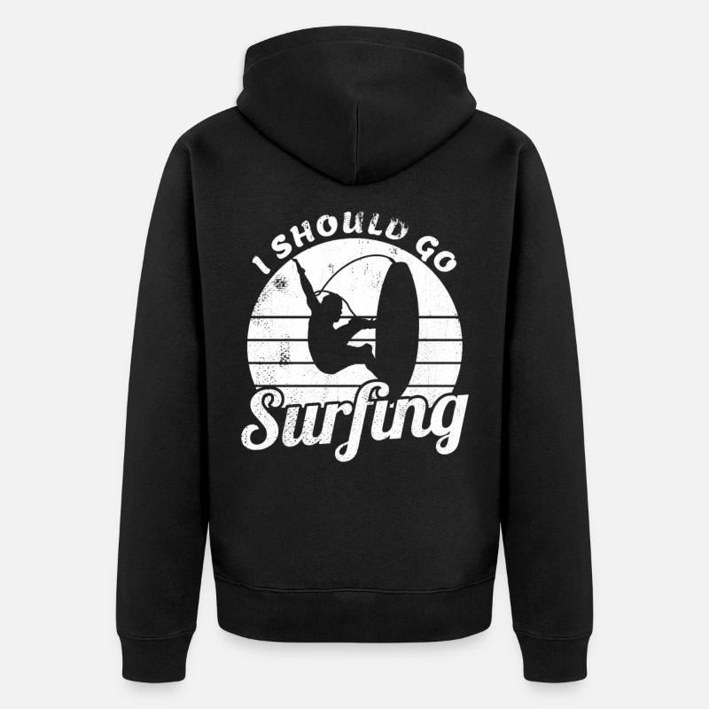 Je devrais aller surfer - Veste à capuche bio Premium Unisexe - noir