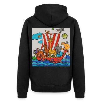 EG Arche Noah I Tiere I Natur - Unisex Premium Bio Zip Hoodie - Schwarz - Hinten - Nico (187cm)
