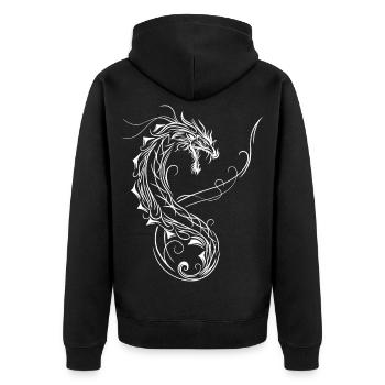 Drache Fantasy Feuerdrache - Unisex Premium Bio Zip Hoodie - Schwarz - Hinten - Nico (187cm)