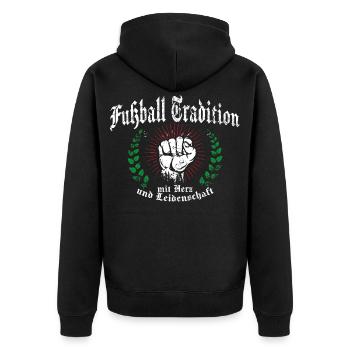 Fußball Tradition Ultras - Unisex Premium Bio Zip Hoodie - Schwarz - Hinten - Nico (187cm)