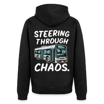 Busfahrer Navigieren im Chaos Lustiger Citybus - Unisex Premium Bio Zip Hoodie - Schwarz - Hinten - Nico (187cm)