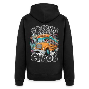 Steuern Durchs Chaos Lustiger Schulbus Fahrer - Unisex Premium Bio Zip Hoodie - Schwarz - Hinten - Nico (187cm)