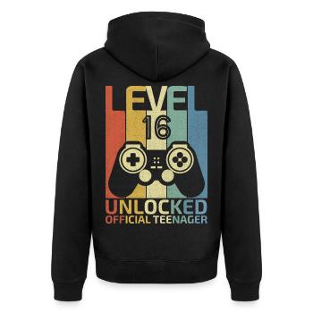 Level 16 Unlocked official teenager - Unisex Premium Organic Zip Hoodie - black - Back - Nico (187cm)