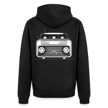 Retro Radio Zeichnung - Unisex Premium Bio Zip Hoodie - Schwarz - Hinten - Nico (187cm)
