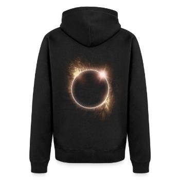 SONNENFINSTERNIS ASTRONOMIE-LIEBHABER - Unisex Premium Bio Zip Hoodie - Schwarz - Hinten - Nico (187cm)