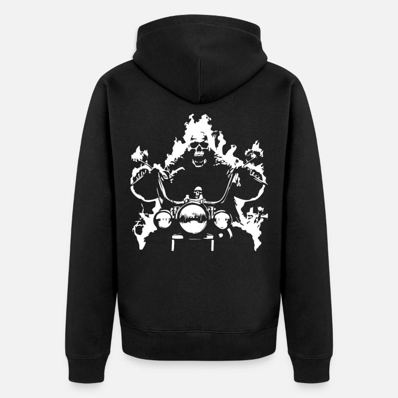 Skull Biker Flame Moto - Veste à capuche bio Premium Unisexe - noir