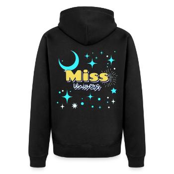 Miss univers humour funny ambiance - Veste à capuche bio Premium Unisexe - noir - Dos - Nico (187cm)
