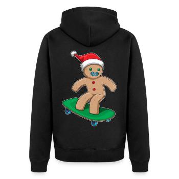 Lebkuchenmann Weihnachten Skateboard - Unisex Premium Bio Zip Hoodie - Schwarz - Hinten - Nico (187cm)