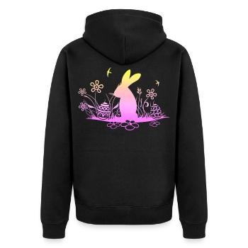 Lapin de Pâques sur prairie avec hirondelles - Veste à capuche bio Premium Unisexe - noir - Dos - Nico (187cm)