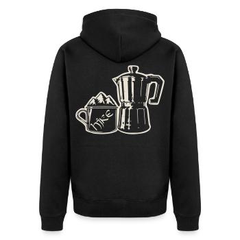 Coffee Hike - Mountain Espresso [Weiß] - Unisex Premium Bio Zip Hoodie - Schwarz - Hinten - Nico (187cm)