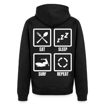 Eating, sleeping, surfing, repeating - Unisex Premium Organic Zip Hoodie - black - Back - Nico (187cm)