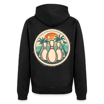 Bowling Grafik - Unisex Premium Bio Zip Hoodie - Schwarz - Hinten - Nico (187cm)