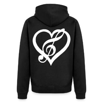 Musik im Herzen (Weiß) - Unisex Premium Bio Zip Hoodie - Schwarz - Hinten - Nico (187cm)