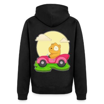 Hamster Auto - Unisex Premium Bio Zip Hoodie - Schwarz - Hinten - Nico (187cm)